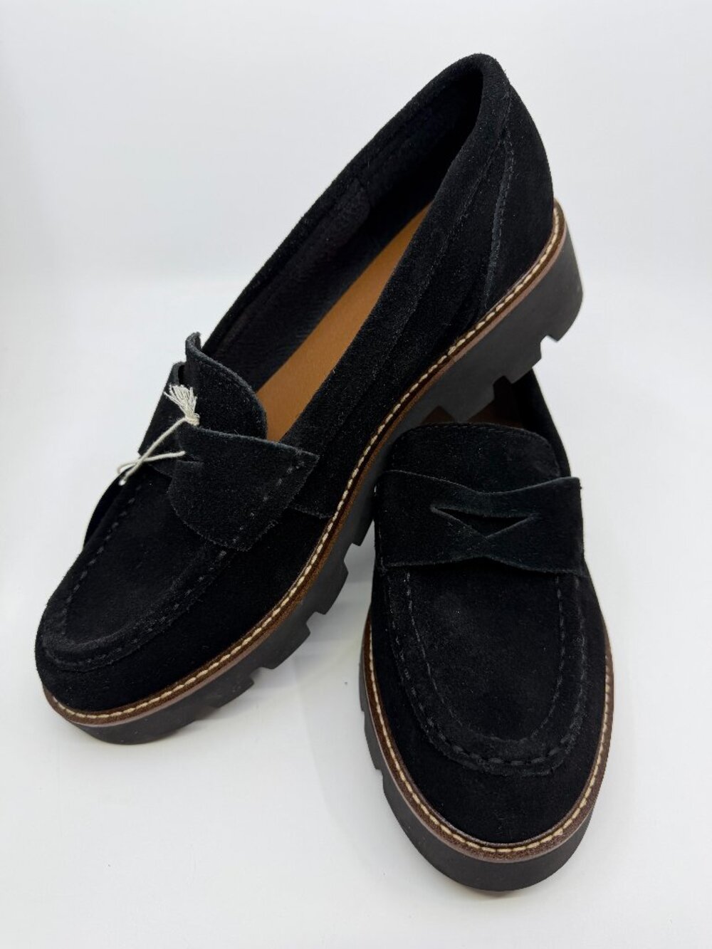 White Mountain Gunner Loafers Womens 11M Black Suede Chunky Lug Sole Shoes NWT